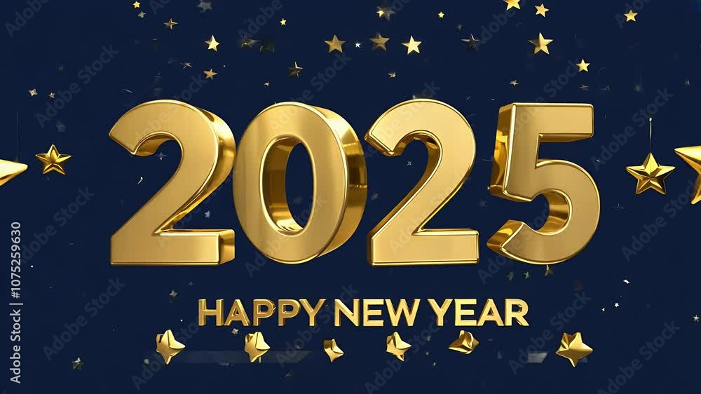 square Happy New Year 2025 banner featuring metallic gold 3d video numbers arranged two overlapping rows surrounded stars set navy blue background “Happy new Year 2025” square Happy New Year 2025 banner featuring metallic gold 3d video numbers arranged two overlapping rows surrounded stars set navy blue background “Happy new Year 2025”