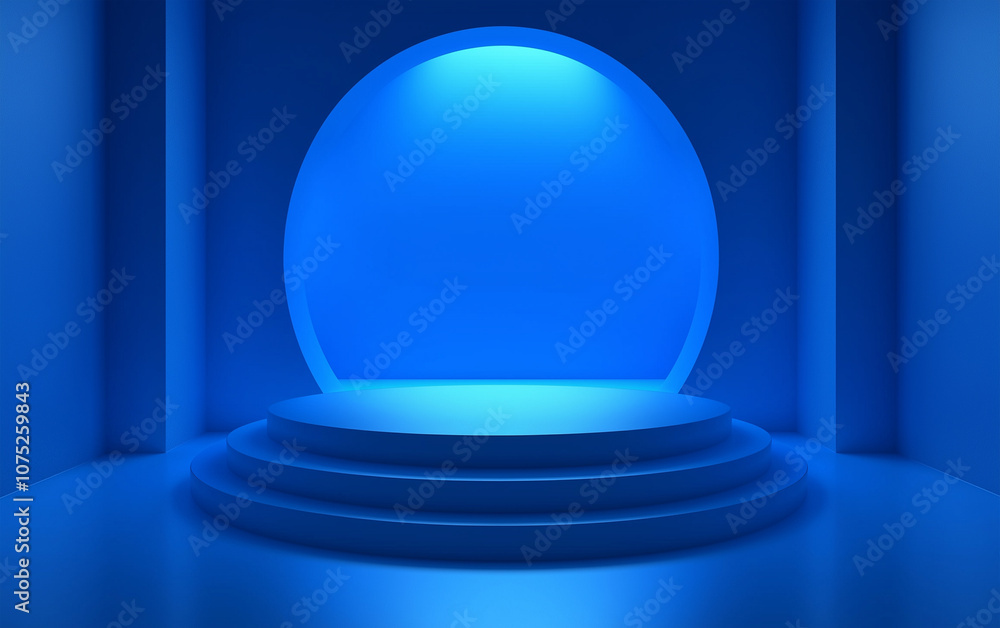 A blue circular room with blue gradient background A blue circular room with blue gradient background