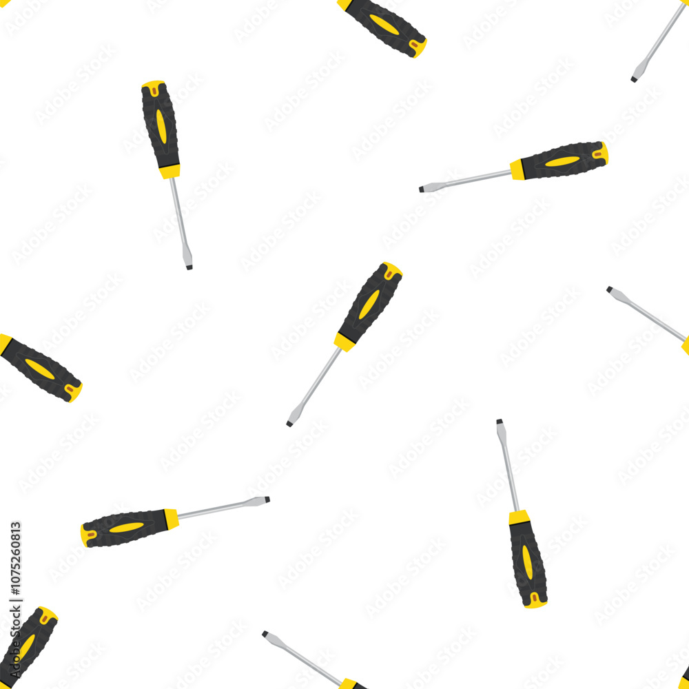 Screwdrivers seamless pattern on white background illustrating tools for repairing and building Screwdrivers seamless pattern on white background illustrating tools for repairing and building