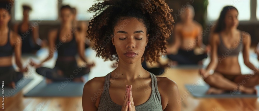 Group Meditation Session in a Tranquil Yoga Studio Group Meditation Session in a Tranquil Yoga Studio