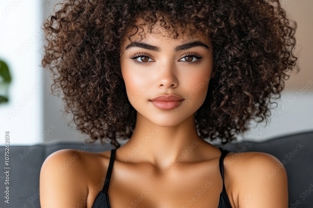 A close-up of curly hair styled with care, each curl defined and voluminous A close-up of curly hair styled with care, each curl defined and voluminous