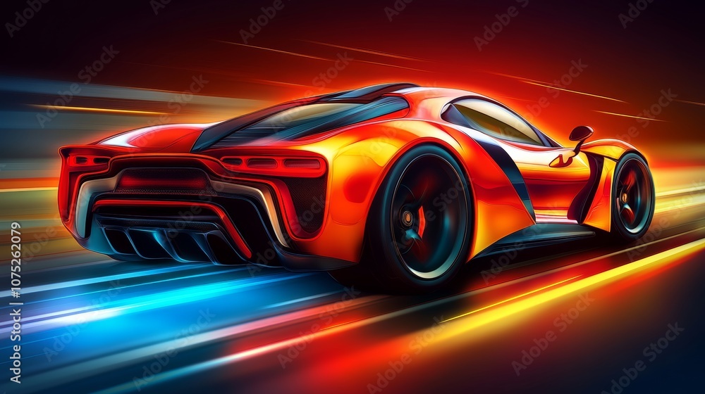 Red Sports Car Speeding on Highway, Dynamic motion blur, luxurious, and fast automotive concept art. Red Sports Car Speeding on Highway, Dynamic motion blur, luxurious, and fast automotive concept art.