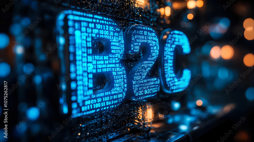 Digital B2C Concept with Binary Matrix Code Representing Business to Consumer Interaction Digital B2C Concept with Binary Matrix Code Representing Business to Consumer Interaction