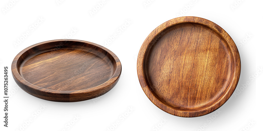 Round Wooden Serving Tray with Raised Edges on a Transparent Background Round Wooden Serving Tray with Raised Edges on a Transparent Background
