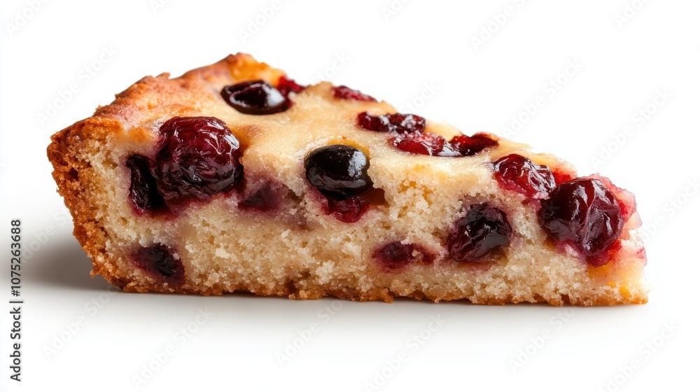 A tempting slice of cake featuring an array of juicy fruits embedded in its soft texture, perfectly showcasing a blend of sweet flavors and artisanal baking. A tempting slice of cake featuring an array of juicy fruits embedded in its soft texture, perfectly showcasing a blend of sweet flavors and artisanal baking.