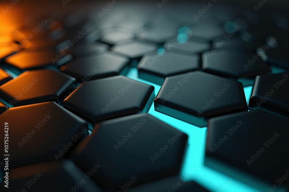Stylish Blue and Orange Hexagonal Pattern with 3D Depth and Futuristic Vibes Stylish Blue and Orange Hexagonal Pattern with 3D Depth and Futuristic Vibes
