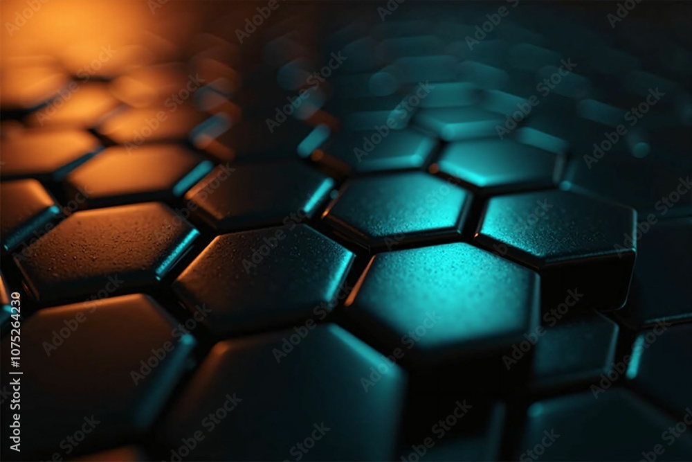 Fototapeta premium Stylish Blue and Orange Hexagonal Pattern with 3D Depth and Futuristic Vibes