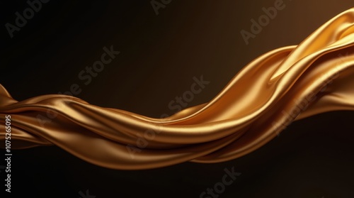 Luxurious Golden Lines Resembling a Silk Curtain Flowing in Soft Waves on a Dark Background