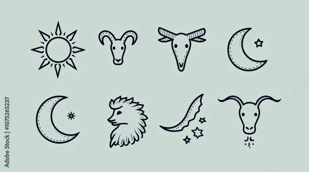 Obraz premium Astrological Symbols and Zodiac Signs Icons Collection