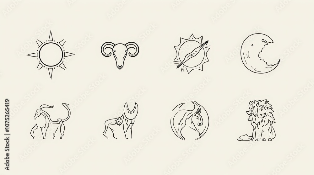 Obraz premium Astrological Symbols and Zodiac Signs Icons Collection