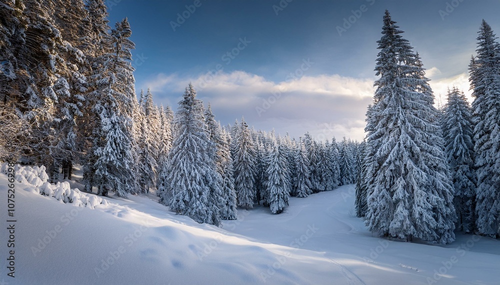 Obraz premium The snowy mountains create a magical atmosphere in winter. 