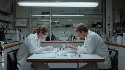 Two scientists in a lab, focused on meticulous work with test tubes, embodying the passion and rigor of research.