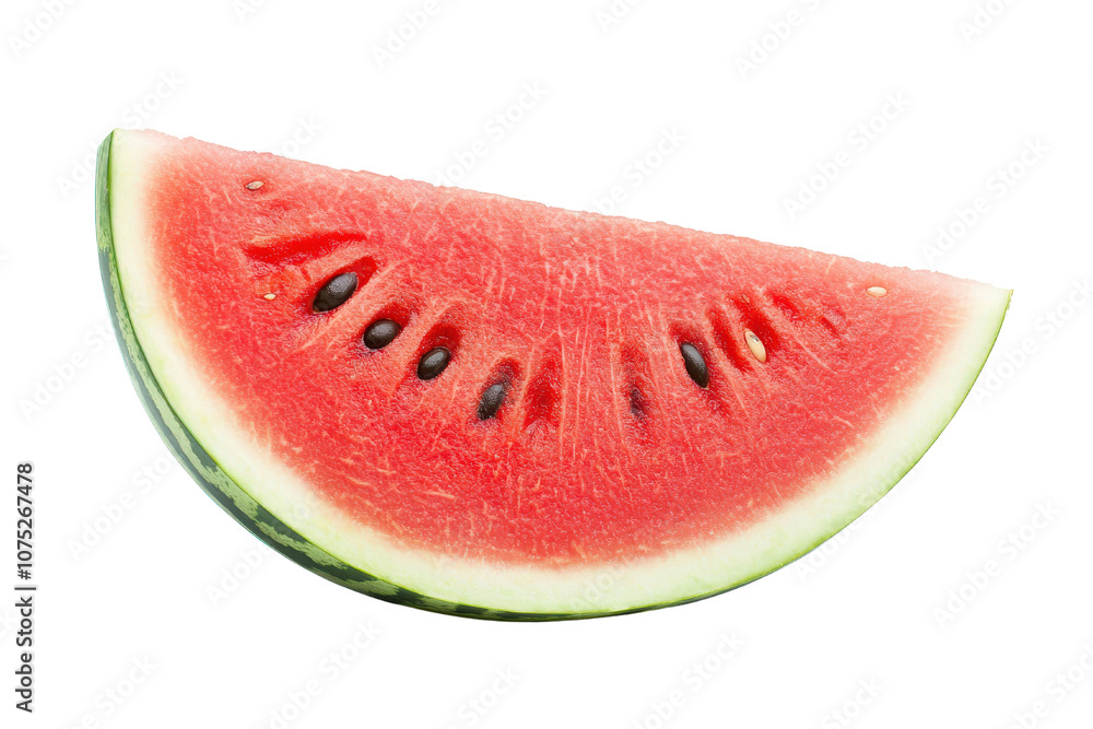 A fresh and vibrant slice of watermelon showcasing its juicy red flesh and black seeds, perfect for summer cravings. A fresh and vibrant slice of watermelon showcasing its juicy red flesh and black seeds, perfect for summer cravings.