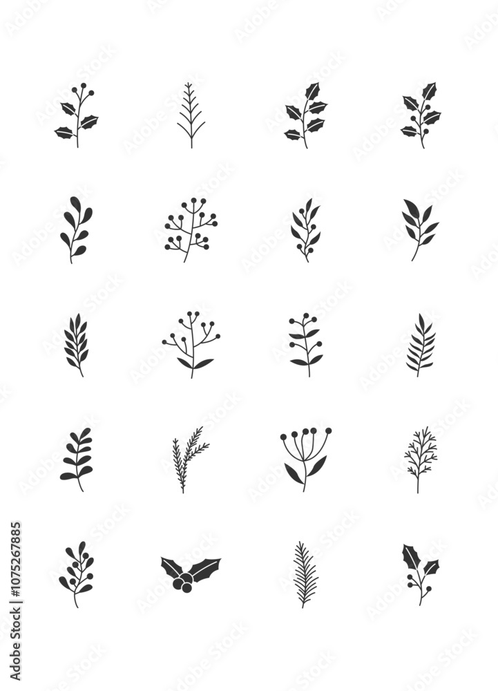 Naklejka premium set of winter branches and leaves icons