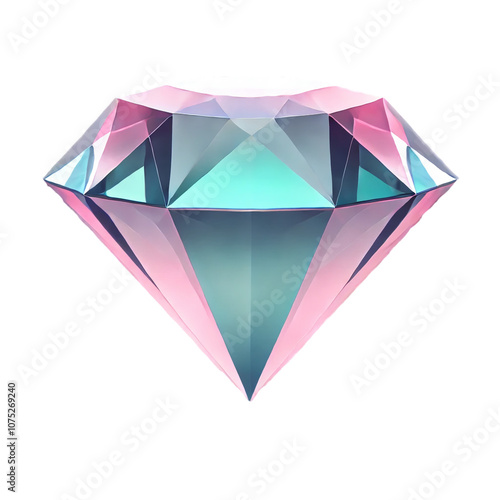 Glossy 3D Diamond with Pastel Gradient of Pink, Teal, and Lavender on Transparent Background