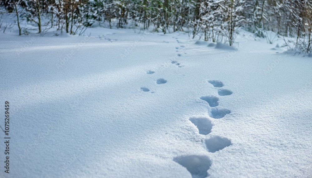 Small footprints left in the snow Small footprints left in the snow
