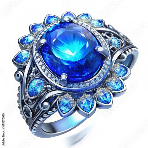Obraz na płótnie beautiful ring with a blue gem (stone) isolated on a white background w salonie