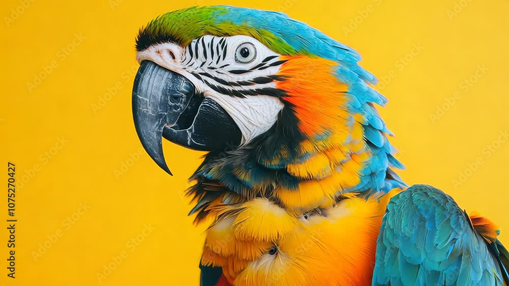 parrot on yellow background isolated parrot on yellow background isolated