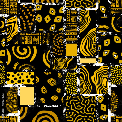 Background of the tribal ethnic culture pattern. Seamless vector pattern in patchwork style based on afro ethnic style ornaments