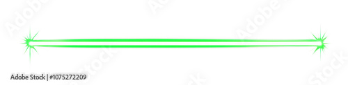 Horizontal green light neon isolate on transparent background, cutout, png