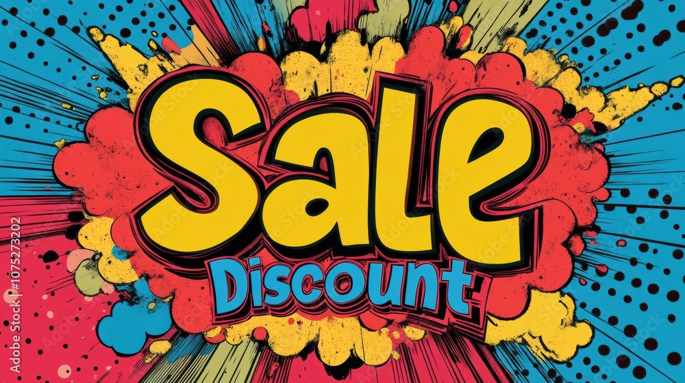 Explosive bursts of color feature bold text declaring sale and discount, ideal for grabbing attention in promotions and advertisements. Generative AI Explosive bursts of color feature bold text declaring sale and discount, ideal for grabbing attention in promotions and advertisements. Generative AI