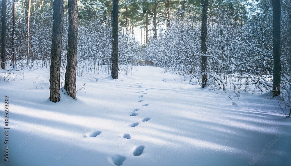 Fototapeta premium Small footprints left in the snow