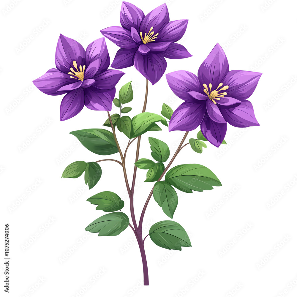 Beautiful purple flowers with green leaves, isolated on a white background. transparent background Beautiful purple flowers with green leaves, isolated on a white background. transparent background