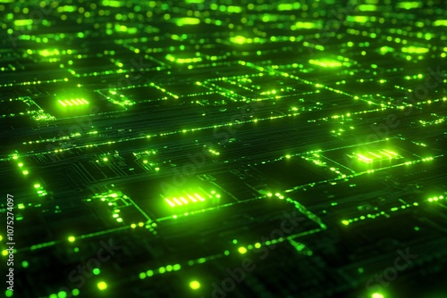 Abstract Glowing Green Circuit Board: A Futuristic Technology Background