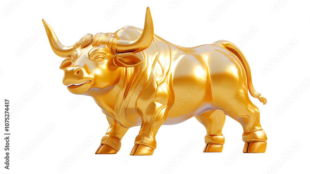 Golden bull sculpture isolate on transparent background, png, cutout Golden bull sculpture isolate on transparent background, png, cutout