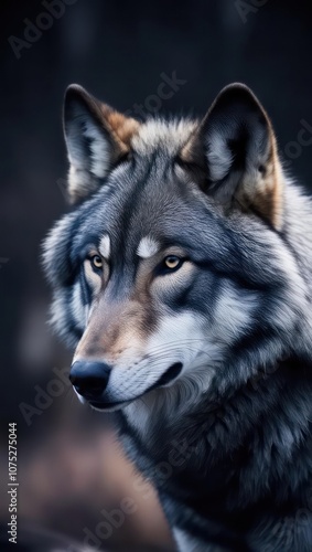 A Close-Up View of a Majestic Wolf Displaying Its Fur and Piercing Eyes in the Wild