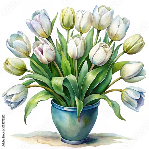 Obraz na płótnie A bouquet of white tulips in a vase isolated on a white background w salonie