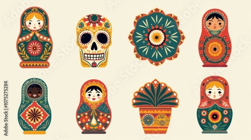 Wallpaper Mural Folk Art Inspired Icons from Different Cultures Torontodigital.ca