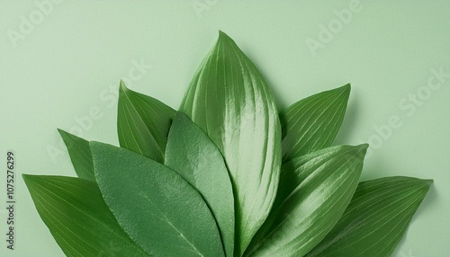 Wallpaper Mural Lush green leaves arranged in a fan shape against a soft green background. Torontodigital.ca