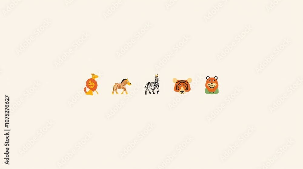 Fototapeta premium Flat Design Wildlife Icons - Lion, Giraffe, Zebra