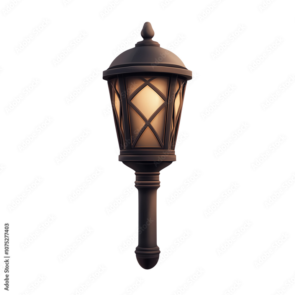 Elegant street lamp design with warm light, ideal for urban landscapes or decorative purposes, set against a white isolated background. transparent background Elegant street lamp design with warm light, ideal for urban landscapes or decorative purposes, set against a white isolated background. transparent background