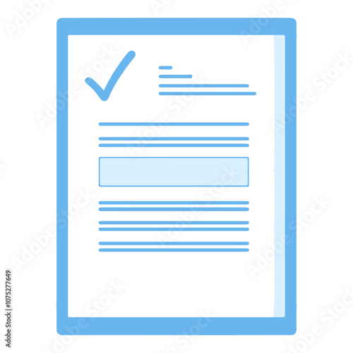 A completed form with a blue checkmark indicating successful submission or approval
