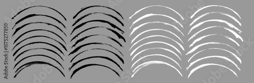 Brush stroke vector. Painted curves, arc lines, isolated. Grunge curvy backgrounds. Textured design elements. Black and white brush options