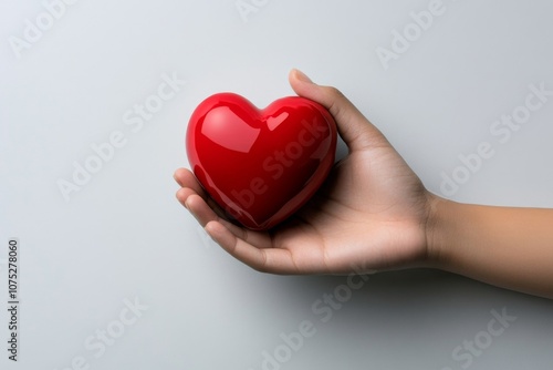 Flat 2D illustration of a hand holding a heart, symbolizing care, with minimal colors on white