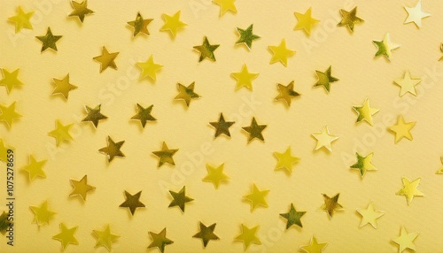 A scattering of shiny gold stars on a pale yellow background.