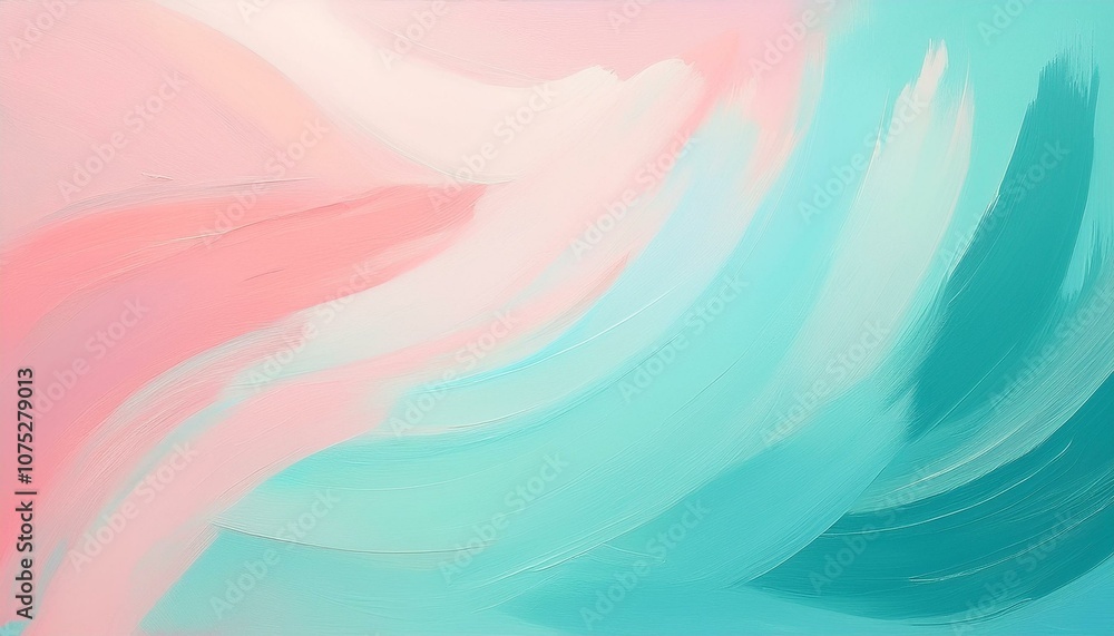 Abstract painting with pastel pink and turquoise colors in a soft, flowing design. Abstract painting with pastel pink and turquoise colors in a soft, flowing design.