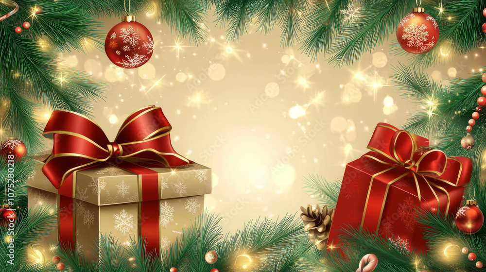 Beautifully Wrapped Christmas Gift Box.Festive Christmas Gift Boxes Background with Holiday Sparkle. Beautifully Wrapped Christmas Gift Box.Festive Christmas Gift Boxes Background with Holiday Sparkle.