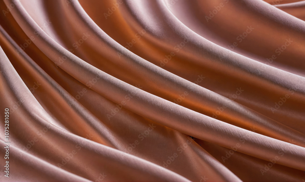 A close-up shot of peach-colored silk fabric, draped in soft folds A close-up shot of peach-colored silk fabric, draped in soft folds