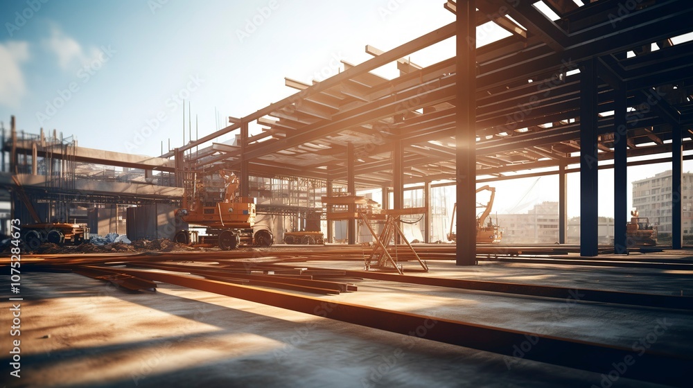 Industrial interior of a steel factory with molten metal casting. Industrial interior of a steel factory with molten metal casting.