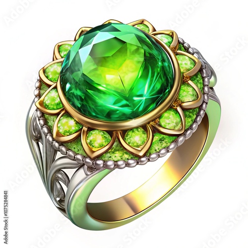 Obraz na płótnie beautiful ring with green gem isolated on white w salonie