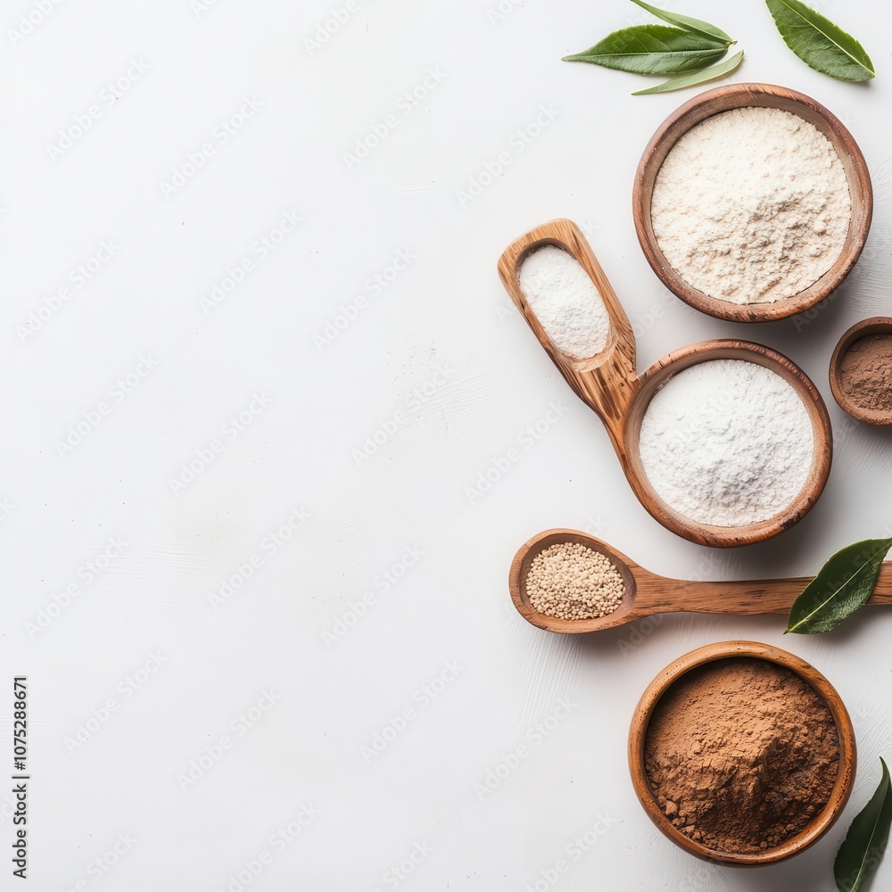 Healthy lifestyle image with inulin powder, FOS, and other prebiotics, promoting digestive health and wellness Healthy lifestyle image with inulin powder, FOS, and other prebiotics, promoting digestive health and wellness
