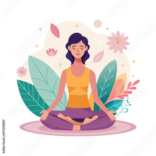 A woman practicing yoga outdoors Illustration. Fitness Illustration Vector Design