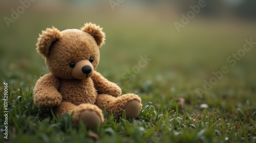 A Faded Teddy Bear's Lament: Lost Memories on a Dew-Kissed Field