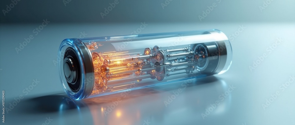 Transparent Battery with Inner Structure Illustrating Futuristic Materials Transparent Battery with Inner Structure Illustrating Futuristic Materials