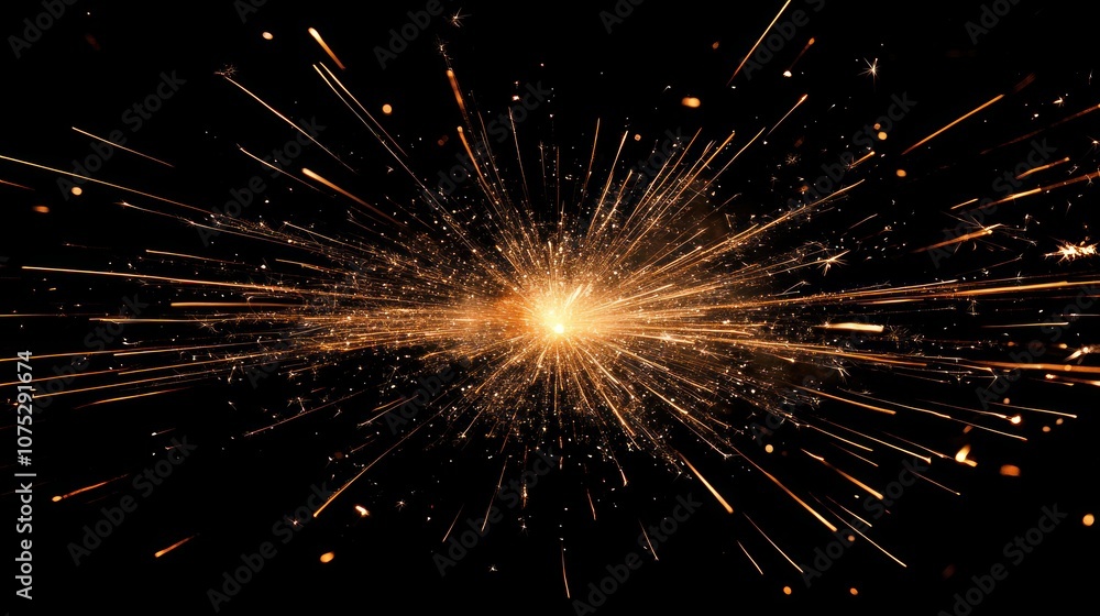 Obraz premium Explosion of Sparkling Fireworks on a Dark Night Sky Captured with Long Exposure Technique