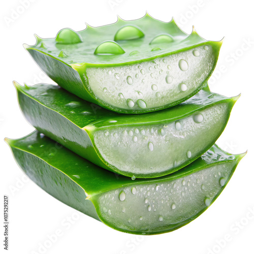 Aloevera slices with water drop isolated on transparent background. AI Generative